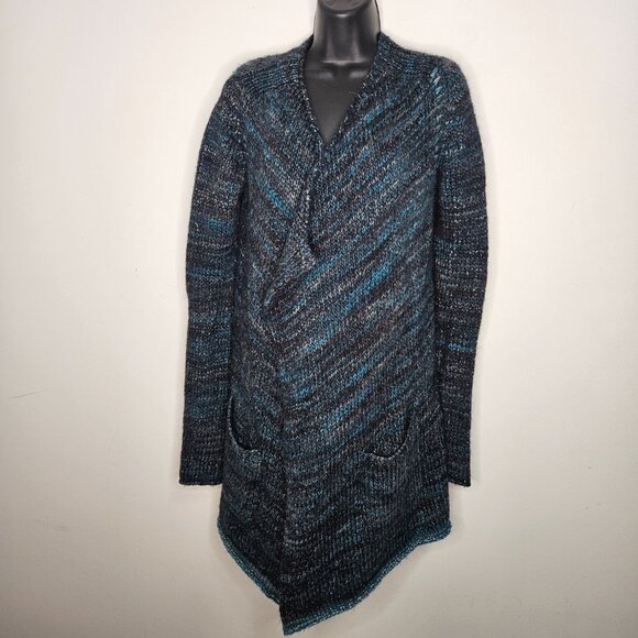 Zadig & Voltaire Cascade  Open Front Chunky Knit Cardigan Sz S Blue Grey Melange - Picture 2 of 11